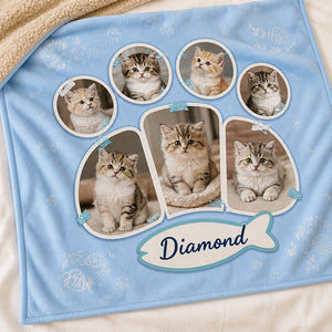 Custom Cat Photo Collage Paw-Print Blanket with Pet Name - Personalized Blanket d1bc5264-c734-4b7c-8fef-3a7a4a427dc9.jpg
