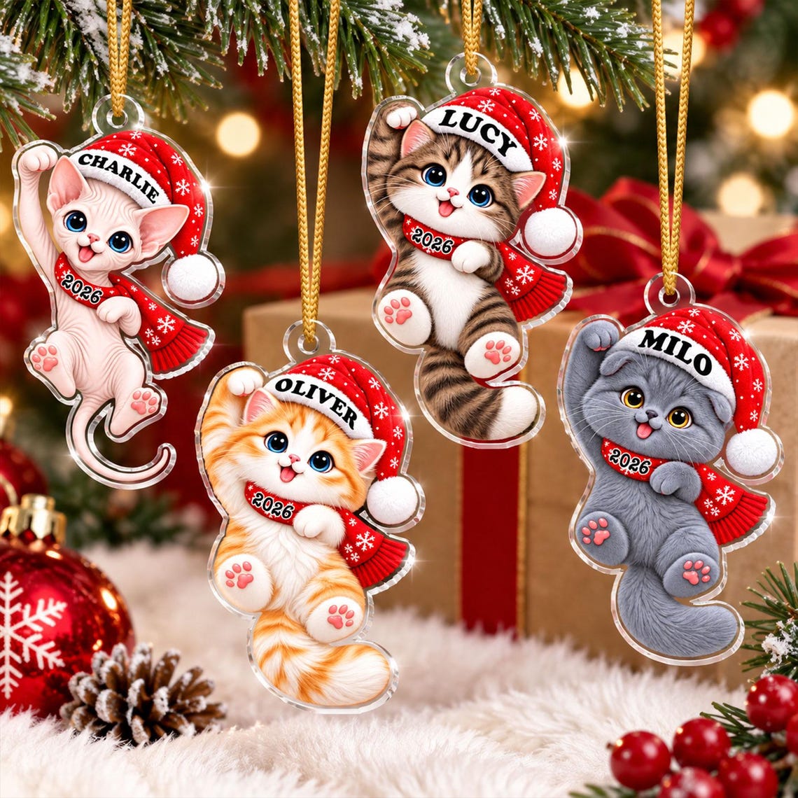 Personalized Acrylic Cat Ornament, Custom Name & Year, Santa Kitten Christmas Gift d1c8ee0a-db92-43d1-adf1-b053adb4f87d-6.jpg