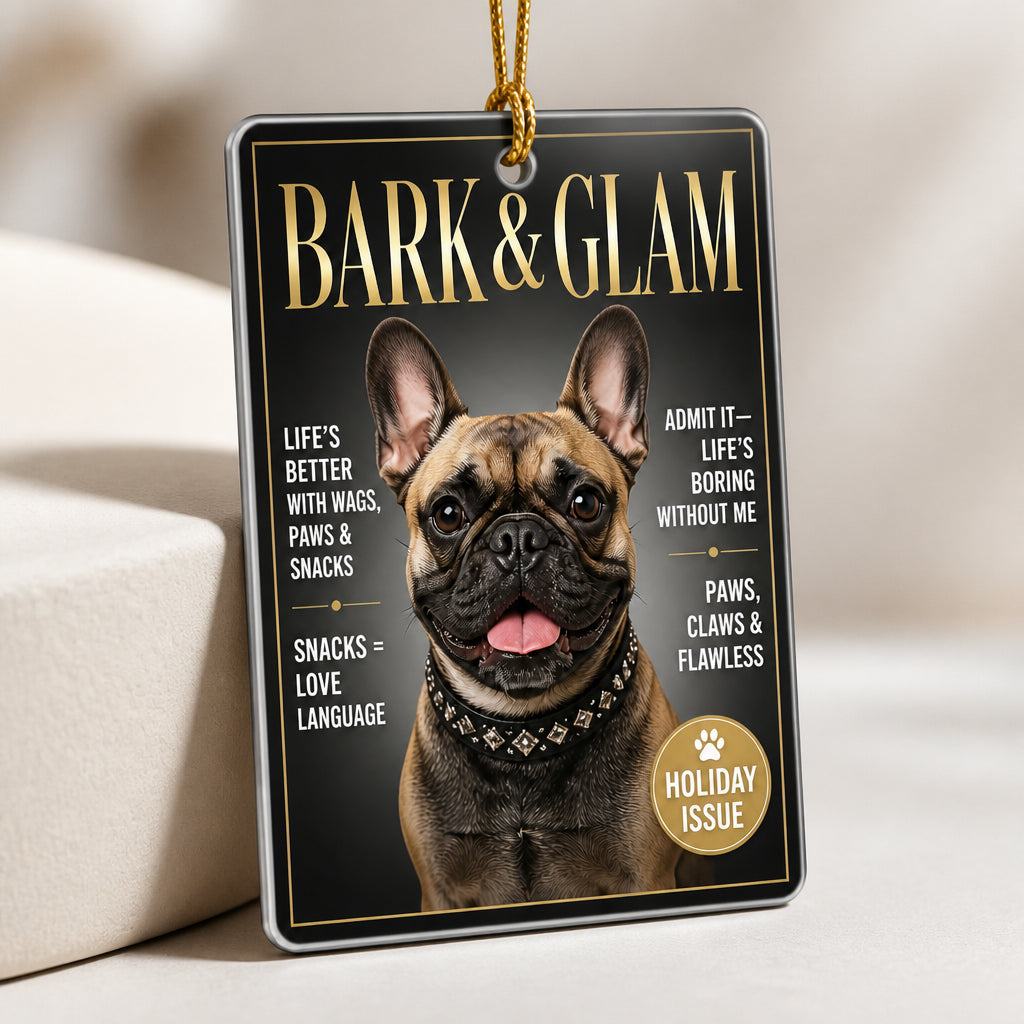 BARK & GLAM Pet Magazine Cover Ornament - Personalized Aluminum Ornament d1f1996c-e362-4245-ad03-f02039013f33.jpg