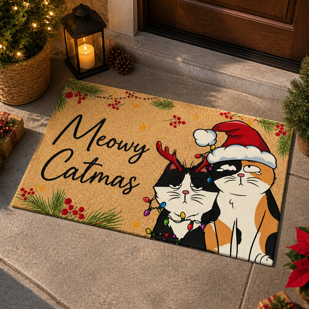 Meowy Catmas Holiday Cats Doormat - Doormat d1fdc084-64df-414e-ae08-de82f363762f.jpg