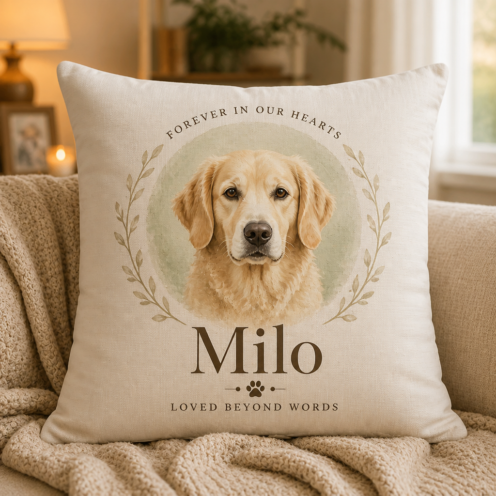 Pet Memorial Portrait Pillow — Forever In Our Hearts - Personalized Pillow d212d4ea-b836-45fe-a999-51b520930dfd.png
