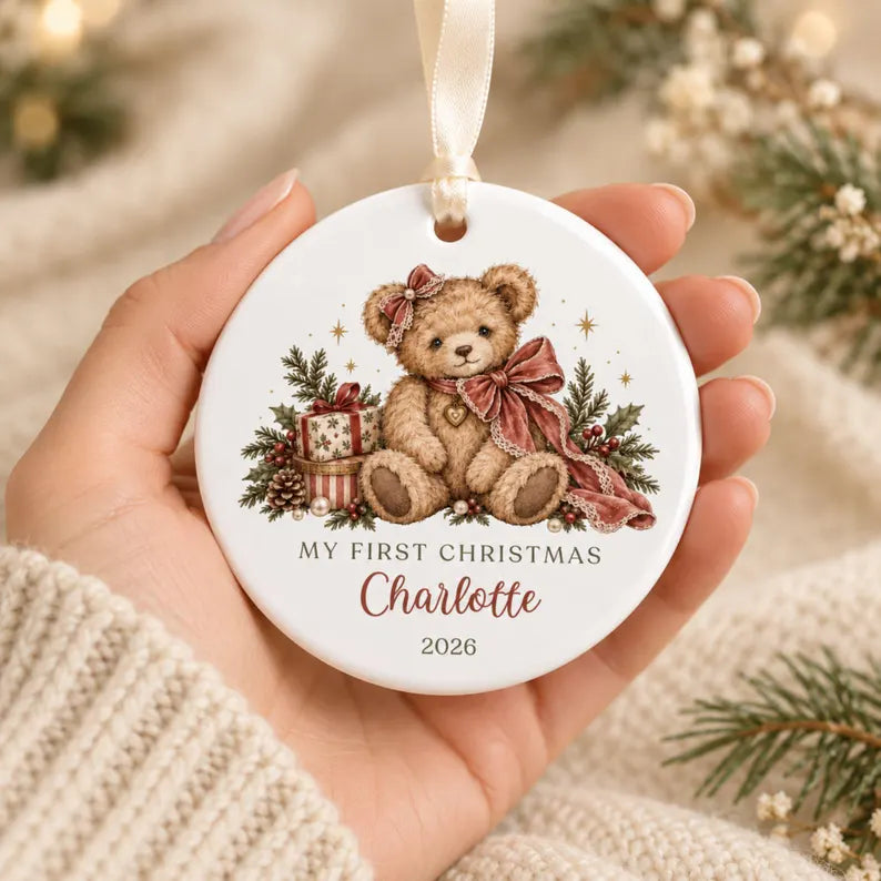 Personalized Baby's First Christmas Ornament, Teddy Bear with Blue Gingham Bow, Custom Name Ceramic Keepsake, Baby Boy Christmas 2026 d218f10b-6ba0-495e-bb23-0891df96c6b7-fgjyg-4-.webp