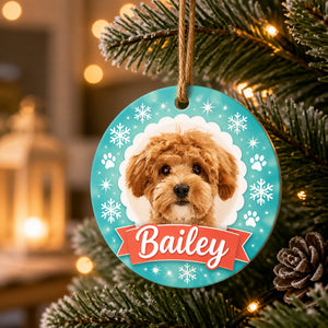 Custom Pet Photo + Name Round Ornament – Teal Snowflake Ribbon - Personalized Aluminum Ornament d2511125-574d-43ad-a0a7-cd64db40f513.jpg