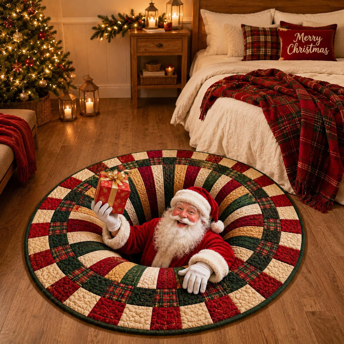 Santa Claus Christmas Round Rug, 3D Illusion Quilted Floor Mat, Funny Santa Gift Rug, Festive Holiday Home Decor d279909b-73e0-4651-86e9-f7eee90d03f4-4.jpg