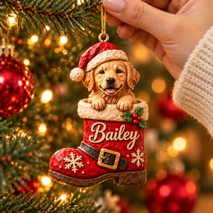 Personalized Dog Christmas Ornament – Custom Pet Photo & Name, 3D Relief Santa Boot Ornament, Christmas Gift for Dog Lovers d29f40c6-028d-4461-98d6-b1079864447c-Hand-hung-Bailey-Santa-boot-ornament.png