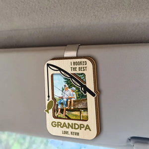 Custom Photo Watercolor Painting I Hooked The Best Daddy Fishing Father - Personalized Custom Shaped Car Visor Clip