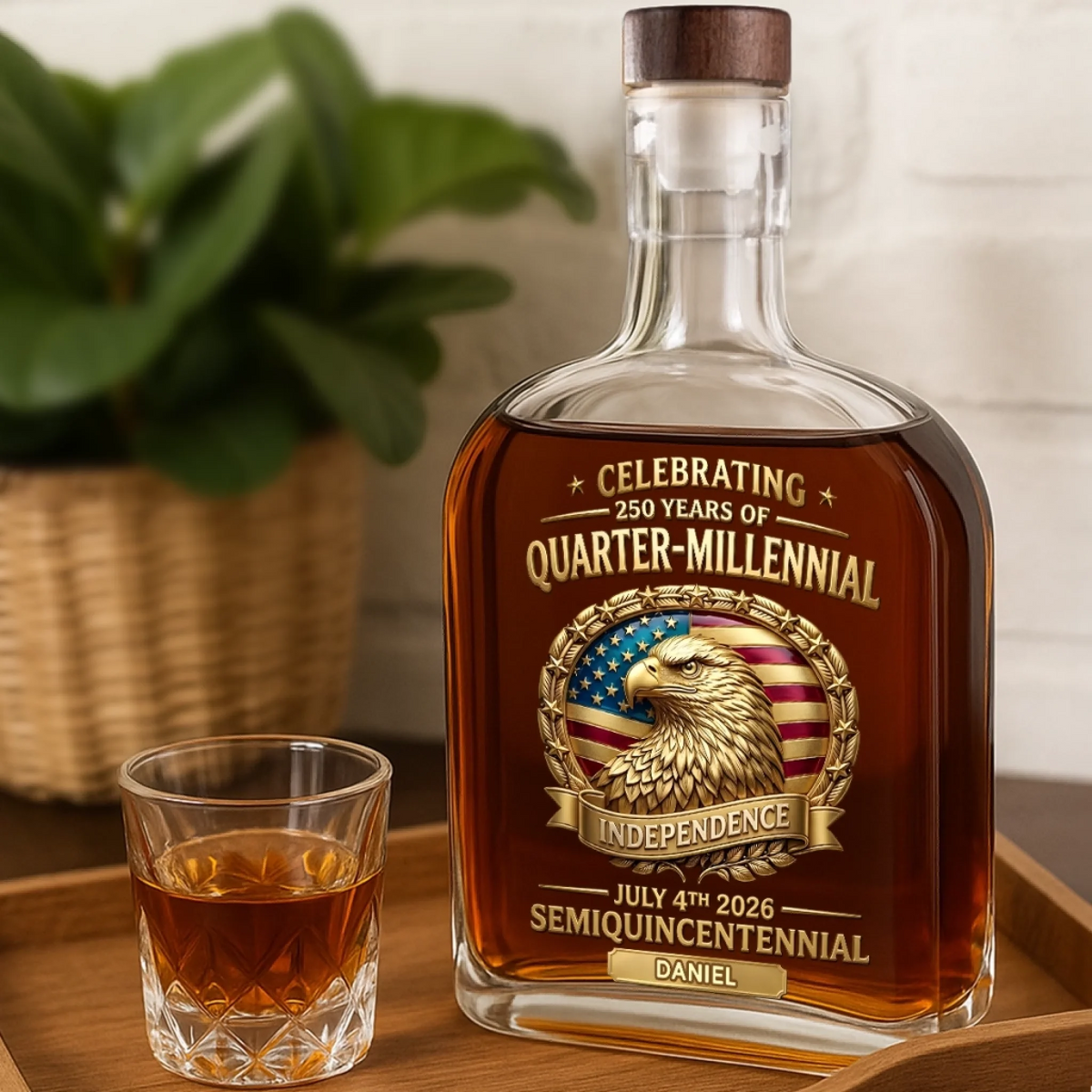 Custom Liquor Whisky Bottle - America 250th Anniversary Gifts For Women, Men - Proud Hearts Stand Tall