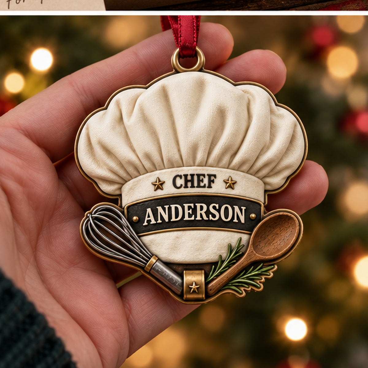 Personalized Chef Christmas Gift - Custom Name Chef Hat Toque Ornament d2a275d4-770d-408c-a552-95c2e9c68e5d-chef_ornament_mockup_3_handheld.png