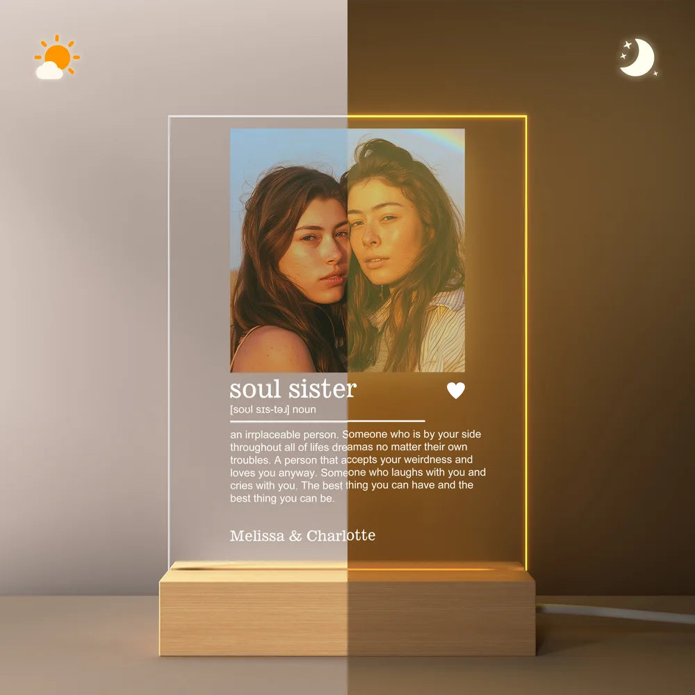 Personalised Best Friend Photo Multi Colour Acrylic LED Night Light with Name and Wooden Base Birthday Bridesmaid Anniversary Gift for Besties Sisters