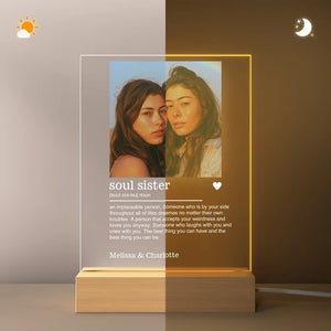 Personalised Best Friend Photo Multi Colour Acrylic LED Night Light with Name and Wooden Base Birthday Bridesmaid Anniversary Gift for Besties Sisters