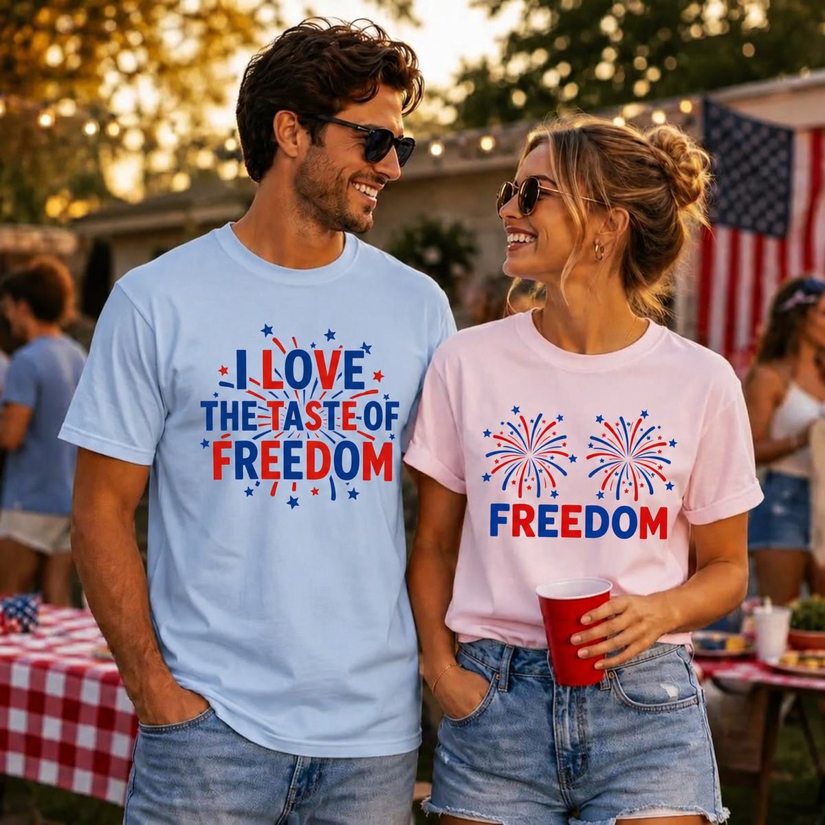 Funny 4th Of July Couples Shirts, I Love The Taste of Freedom Couples Matching Tee, Fireworks Shirt, Patriotic Husband Wife