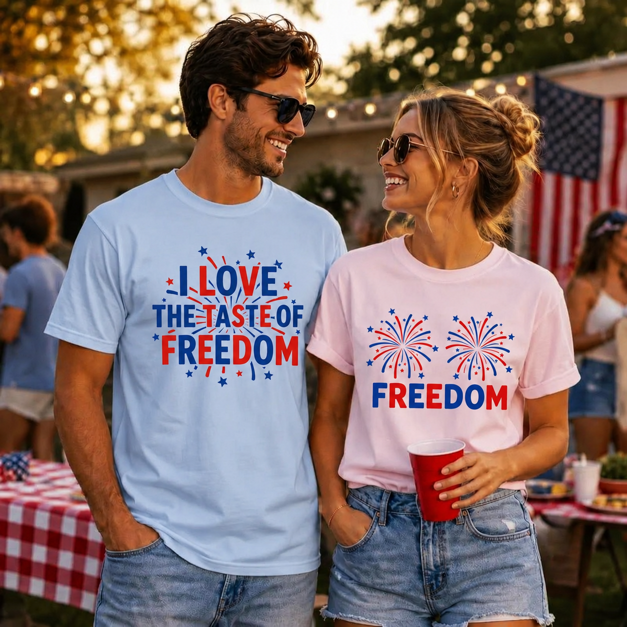 Funny 4th Of July Couples Shirts, I Love The Taste of Freedom Couples Matching Tee, Fireworks Shirt, Patriotic Husband Wife