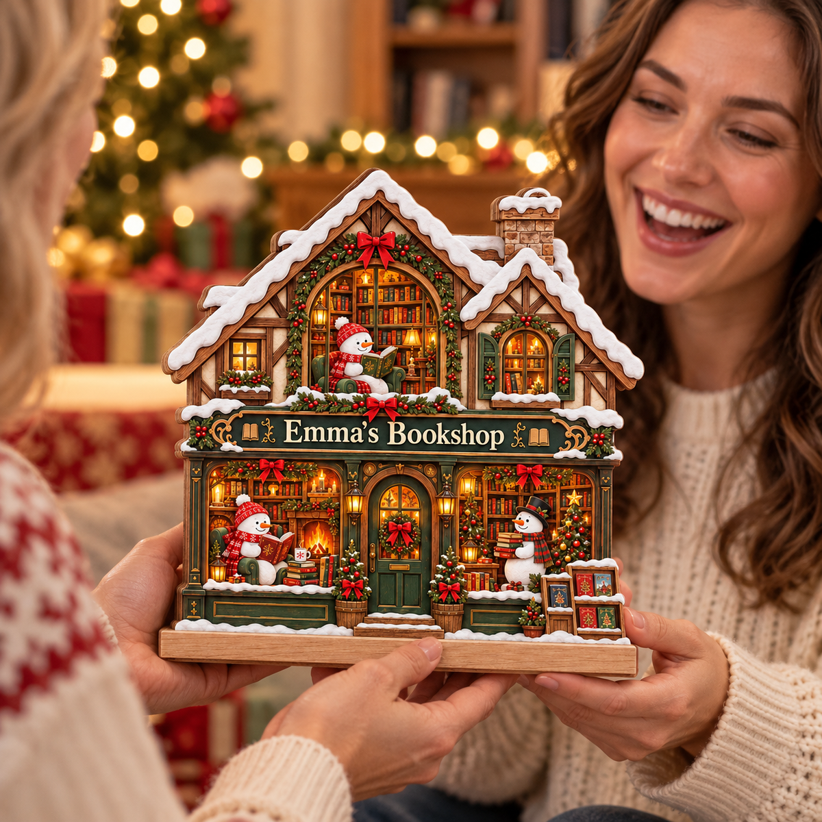 Snowman Bookshop Wooden Block, Personalized Winter Bookstore Christmas Decor, Book Lover Shelf Sign, Reading Lover Gift, Bookish Christmas Gift d2f82a8c-464e-4c04-a8de-acc841932c09-Emma-s-Bookshop-gift-exchange-2.png