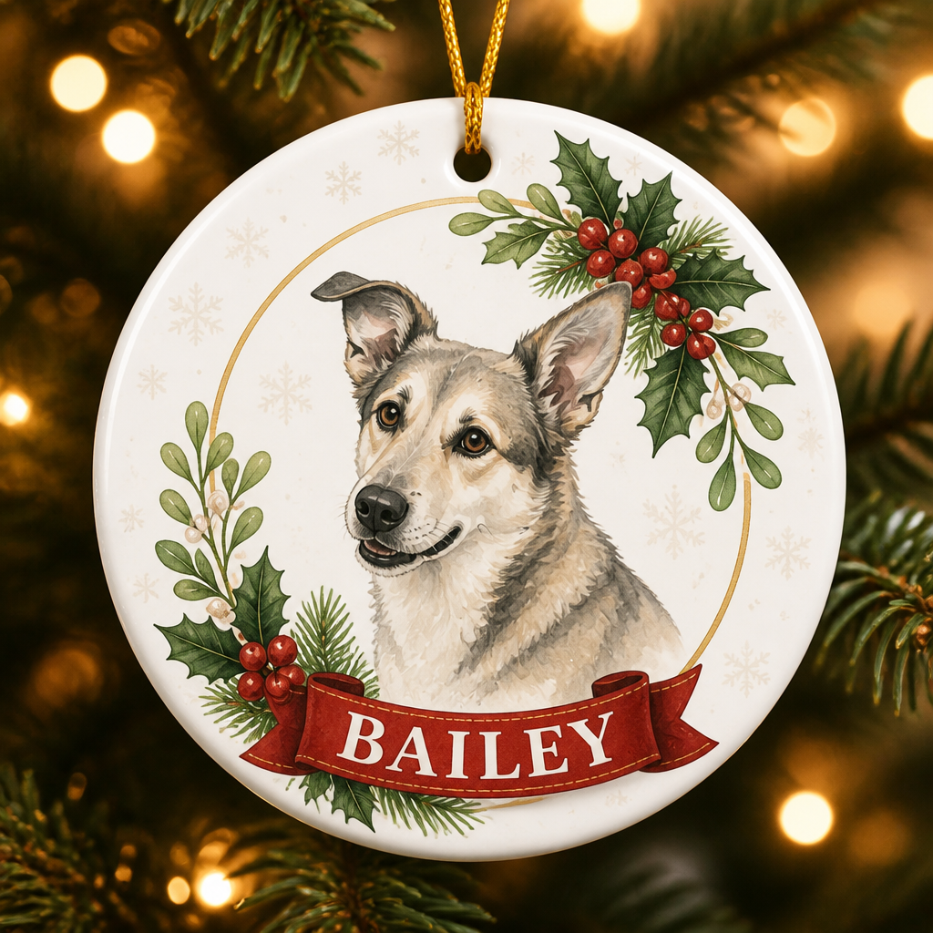 Custom Pet Portrait Holly Wreath Ornament with Name - Personalized Ornament d3070c10-a0ed-4ea4-b44c-a252a1338c9d.png