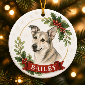 Custom Pet Portrait Holly Wreath Ornament with Name - Personalized Ornament d3070c10-a0ed-4ea4-b44c-a252a1338c9d.png