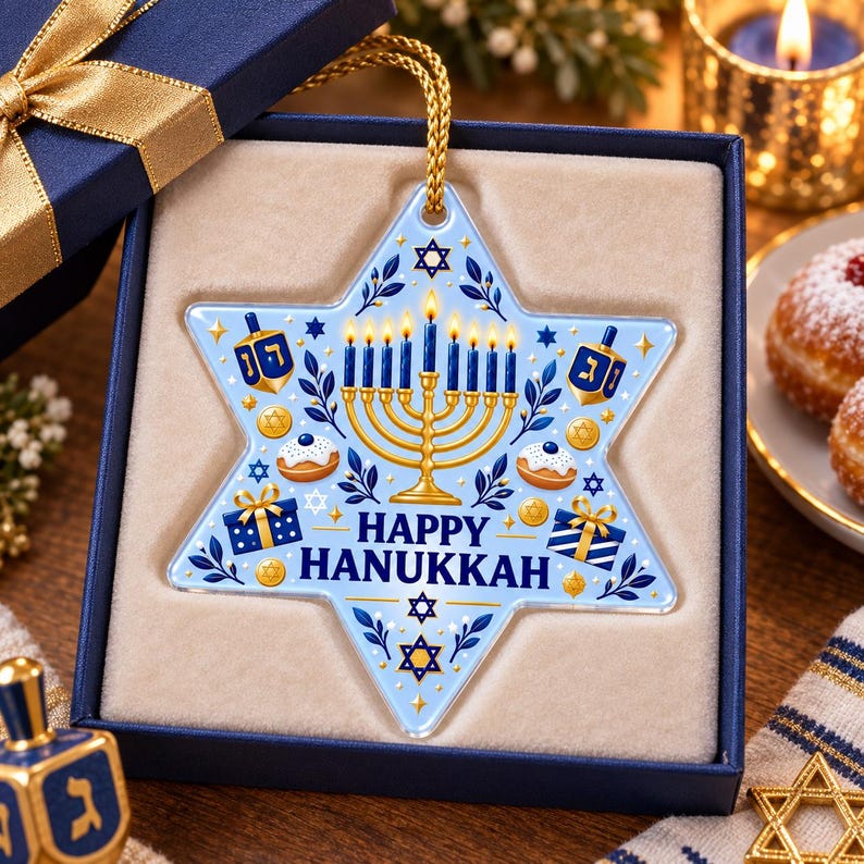 Happy Hanukkah Star Ornament, Menorah Acylic Ornament, Jewish Holiday Decor, Festival of Lights Gift, Dreidel Keepsake, Decor d36203a1-c198-42bc-a370-7fa0f0763043-mn3.jpg