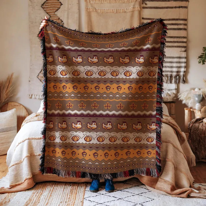 Stardew Fall Pixel Chickens Woven Throw Blanket | Pixel Pumpkins Home Decor | Autumn Fall Decoration | Tapestry Style | Housewarming Gift d37c5702-a0c6-4817-b762-4d9b6d472335-SDFDS-5-.webp