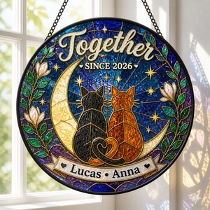 Together Since Cats Stained-Glass Suncatcher — Personalized Names & Year - Personalized Suncatcher Stained Glass d37d471e-e954-4a18-ac18-29485fe87194.png