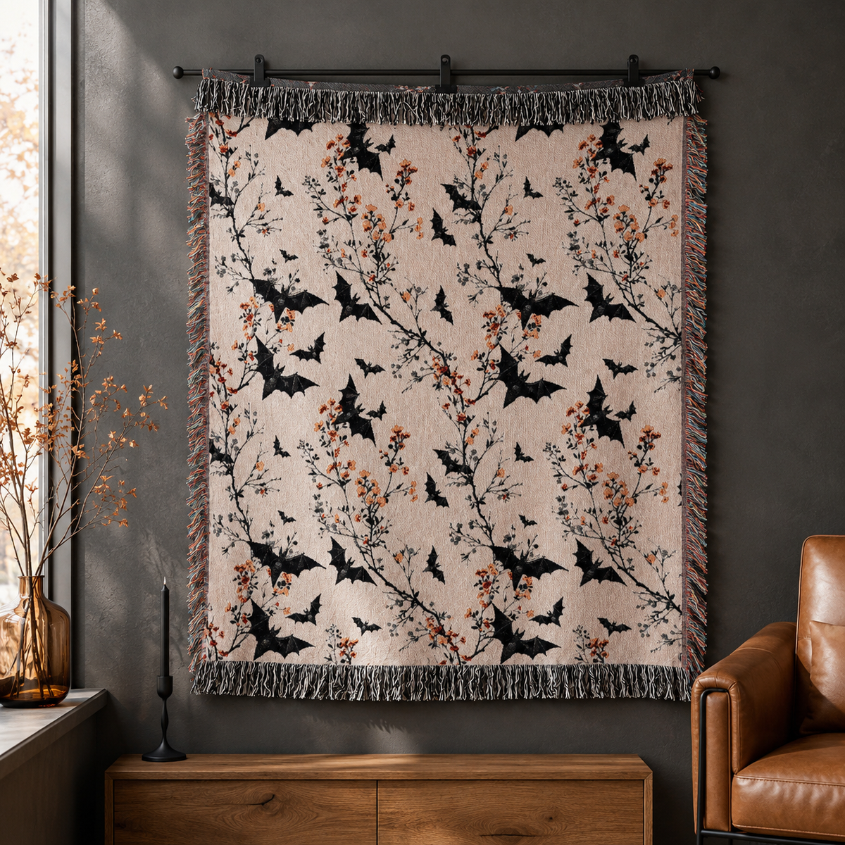 Neutral Halloween Blanket Bat Boho Halloween Decor Bat Woven Blanket Floral Halloween Throw Blanket Fall Home Decor d38a4714-e72b-4835-a689-4ebace6a2362-banner-1.png