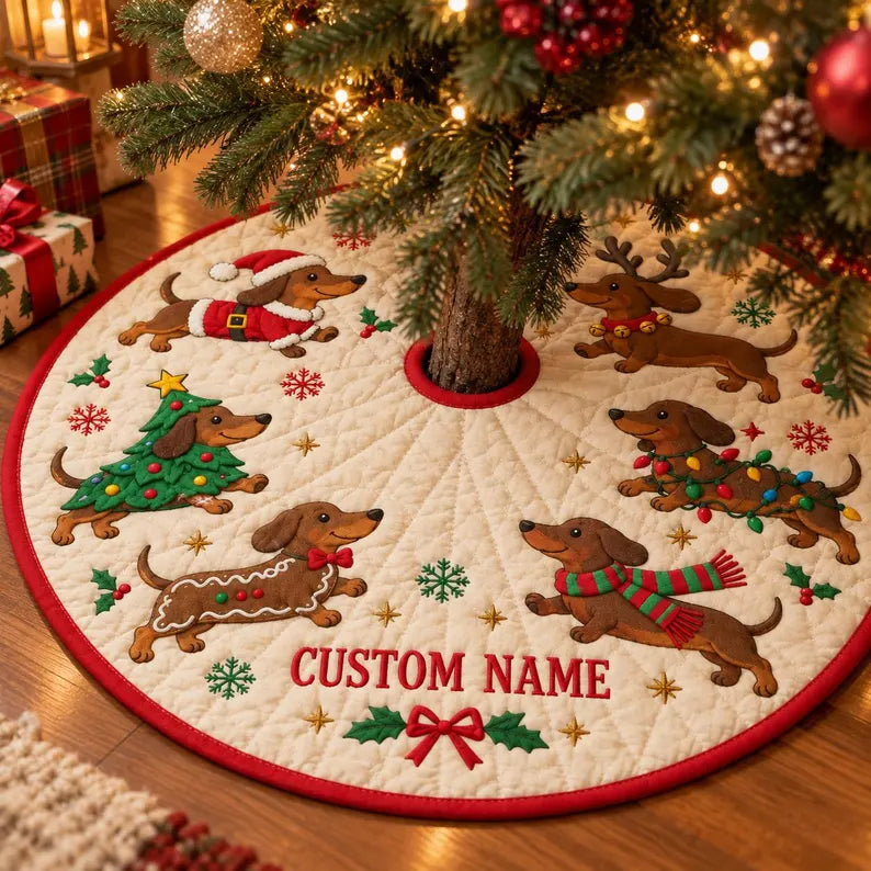 Dachshund Christmas Tree Skirt, Wiener Dog Holiday Decor, Custom Name Tree Skirt, Doxie Lover Christmas Gift, Festive Dog Home Decor d38f22aa-dd76-415d-a7ab-bf4caa778da9-dfhrtj-4-.webp