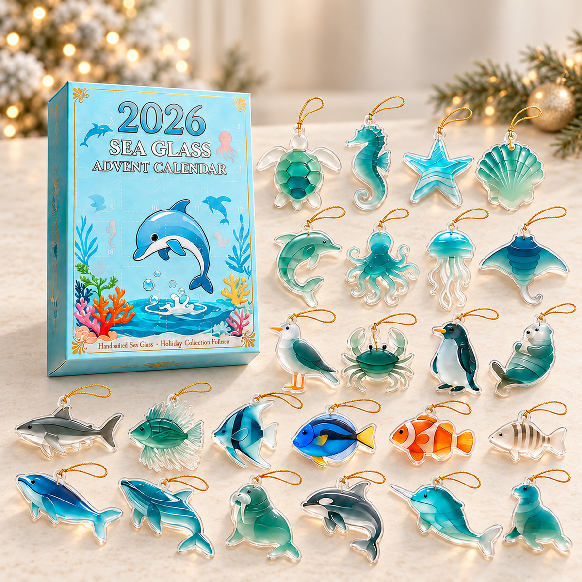 2026 Ocean Animal Advent Calendar – 24 Sea Glass Style Acrylic Christmas Ornaments, Coastal Holiday Countdown Gift for Ocean Lovers d3918927-077d-43e3-a684-fcd711e915f6-Aqua-Sea-Glass-Advent-Calendar-Display.png