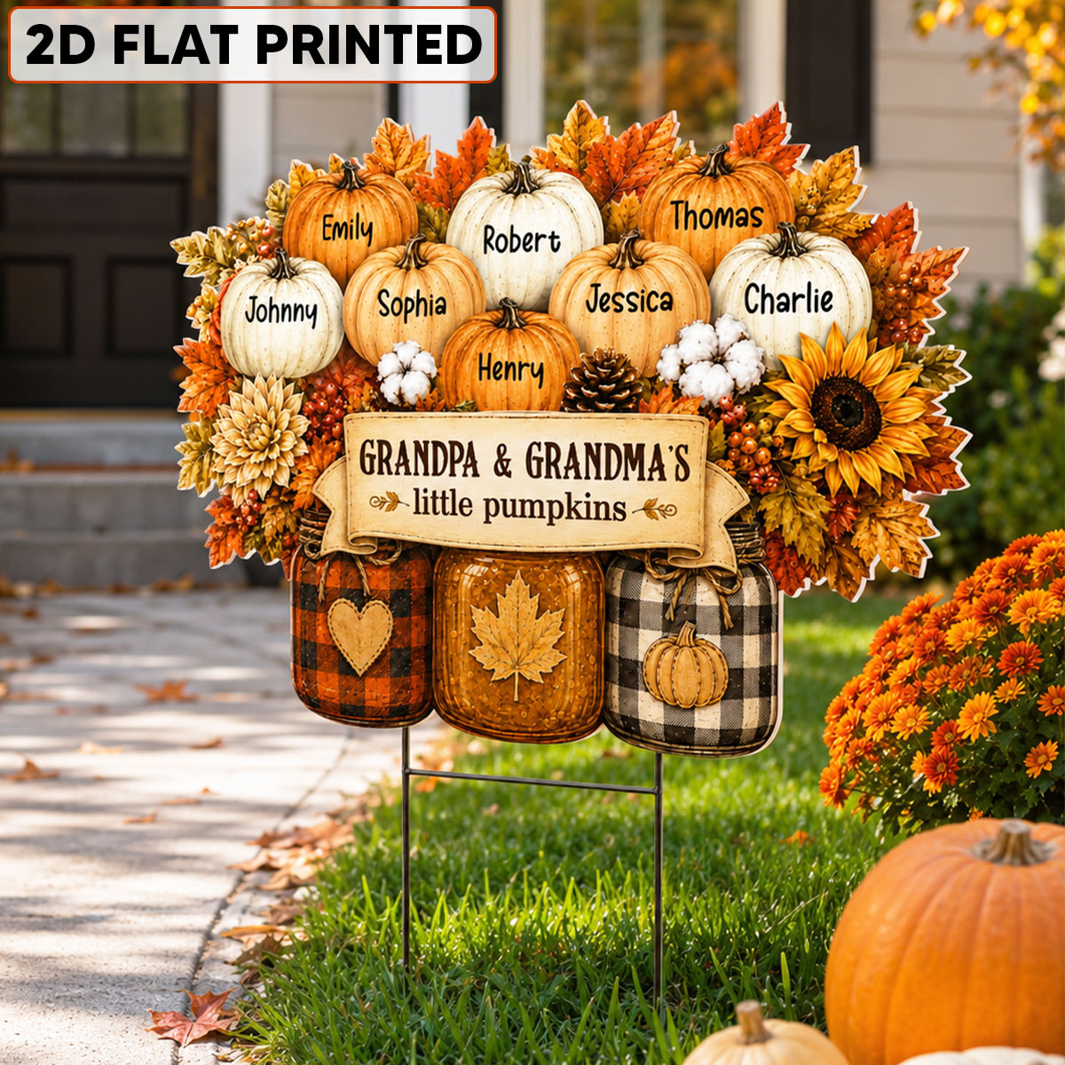 Cozy Warm Fall Season Mason Jars Pumpkins - Personalized Yard Sign - Fall Decor For Grandparents d399f6e3-e0cf-4e27-b82d-ae5cc05c324f-3.jpg
