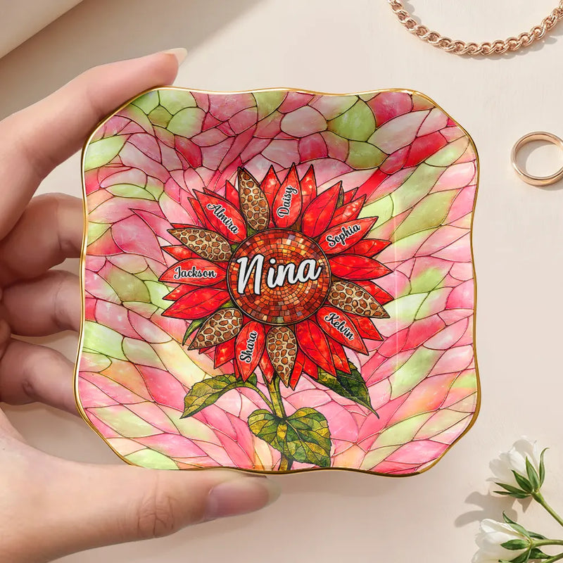 Nana Auntie Mom Family Sunflower - Personalized Ring Dish