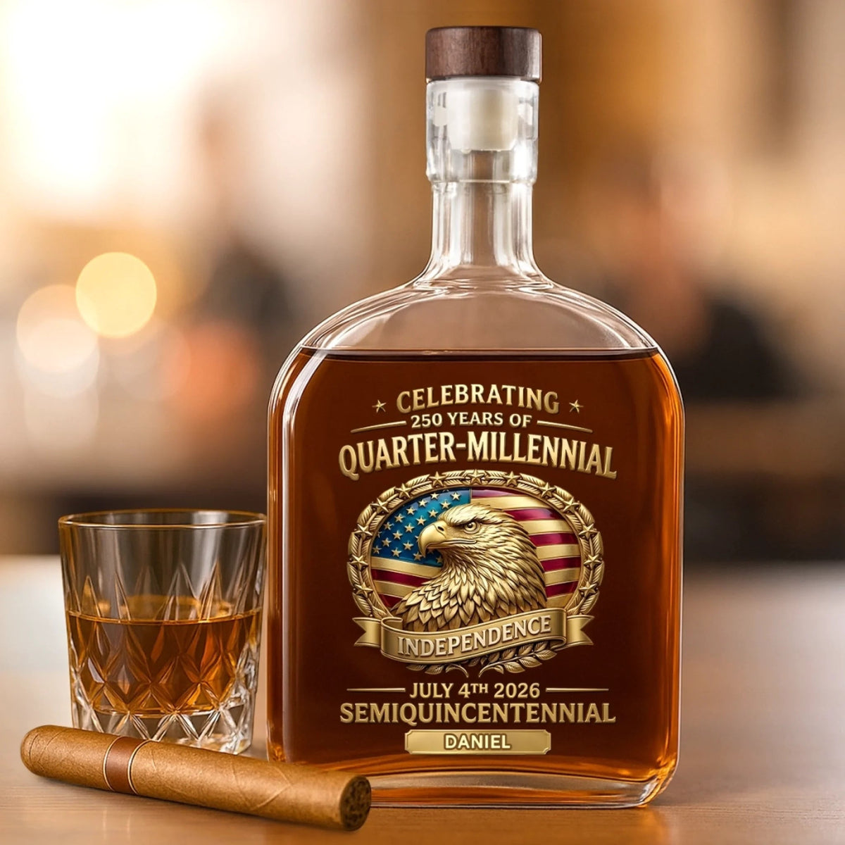 Custom Liquor Whisky Bottle - America 250th Anniversary Gifts For Women, Men - Proud Hearts Stand Tall