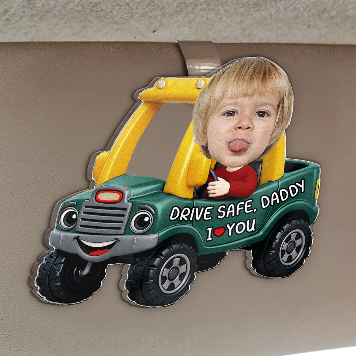 Father's Day Gifts, Drive Safe, Daddy, Papa, Mommy, Uncle - Upload Cute Kid's Photo - Personalized Acrylic Visor Clip