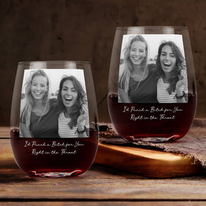 Custom Bestie Photo For Best Friend, Friendship Thank You Gifts - Personalized Photo Stemless Wine Glass