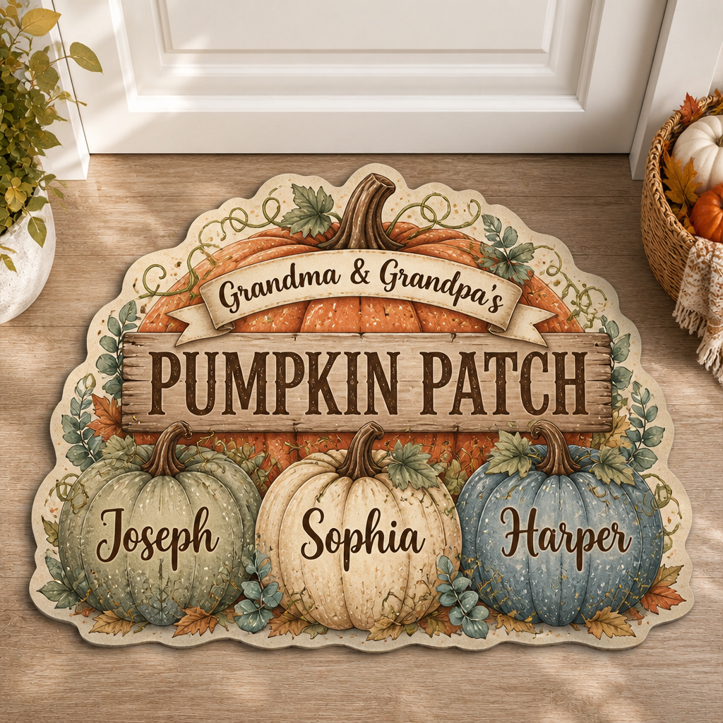 Grandparents' Pumpkin Patch – Custom Shape Doormat (3 Names) - Personalized Custom Shape Doormat (ZB) d3b00ff8-a96d-4a12-9a53-03af8ac61f8f.png