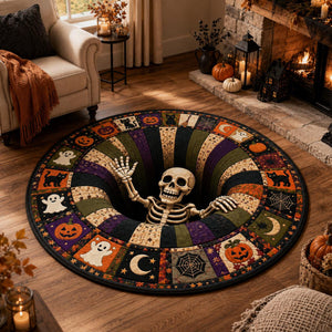 3D Effect Illusion Skull Vortex Quilted Round Rug, Halloween Horror Skeleton Carpet, Quilt Floor Mat, Living Room Bedroom Decor, Spooky Gift d3d8acd1-1f95-4784-b893-74a74226b3ae-7.jpg