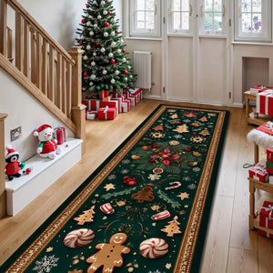 Gingerbread Christmas Runner Rug, Holiday Cookie Pattern Floor Decor, Festive Green Carpet for Kitchen, Hallway or Entryway d3e46793-53cb-4dc3-9ba4-7e21794527ff-3.jpg