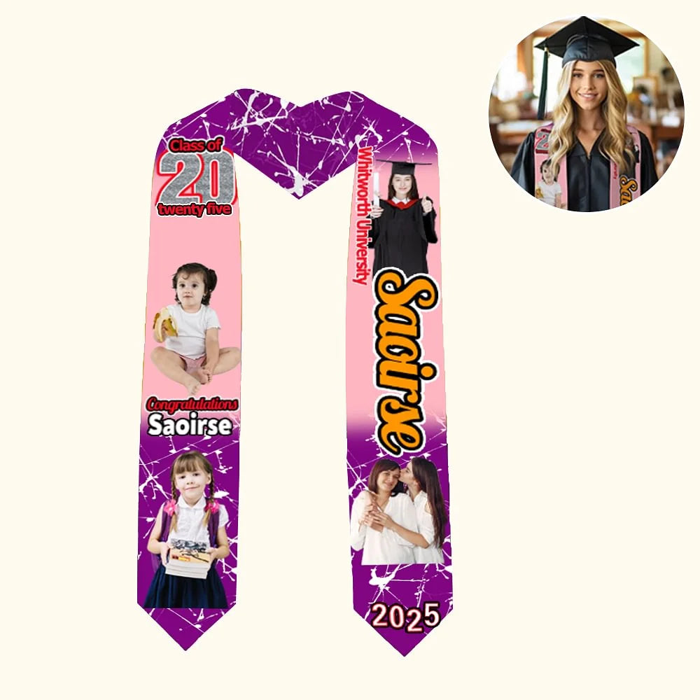 Personalised Multicolor Photo Graduation Stole with Text Class of 2025 Graduation Gift for Unisex Graduates
