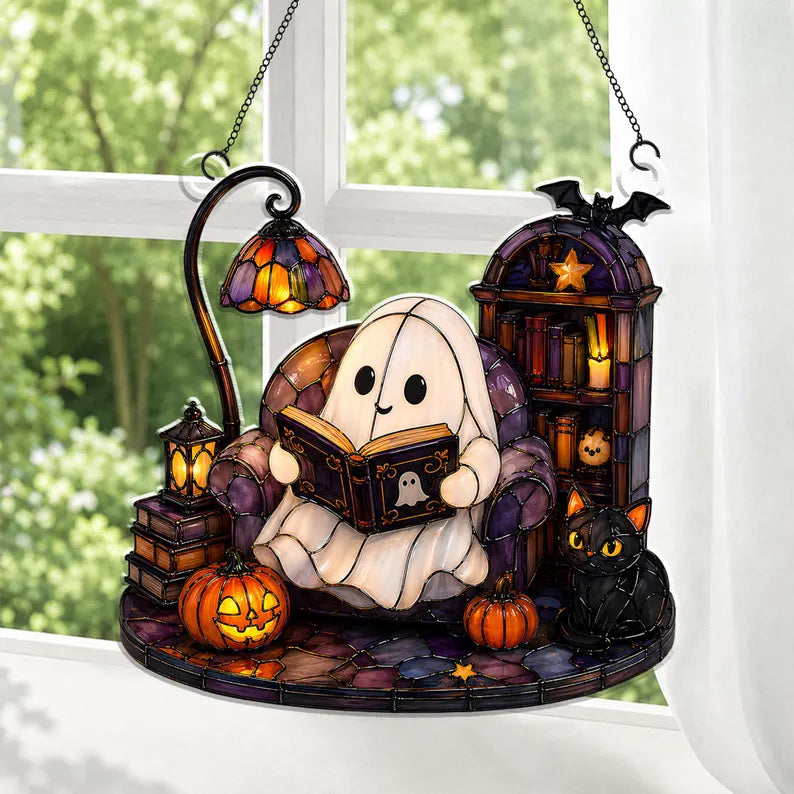 Cute Ghost Reading Book Acrylic Ornament,Halloween Window Hanging,Cat Lover Gift,Book Lover Gift,Halloween Bookish Gift,Halloween Home Decor d40af682-0eb5-4b44-8380-5e5a9831f59b-dfthh-3-.webp