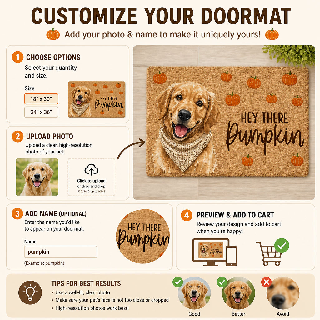 Custom Pet Portrait Fall Doormat – Hey There Pumpkin - Personalized Doormat d45671c6-af4c-4185-939b-d541eff3dde1.jpg