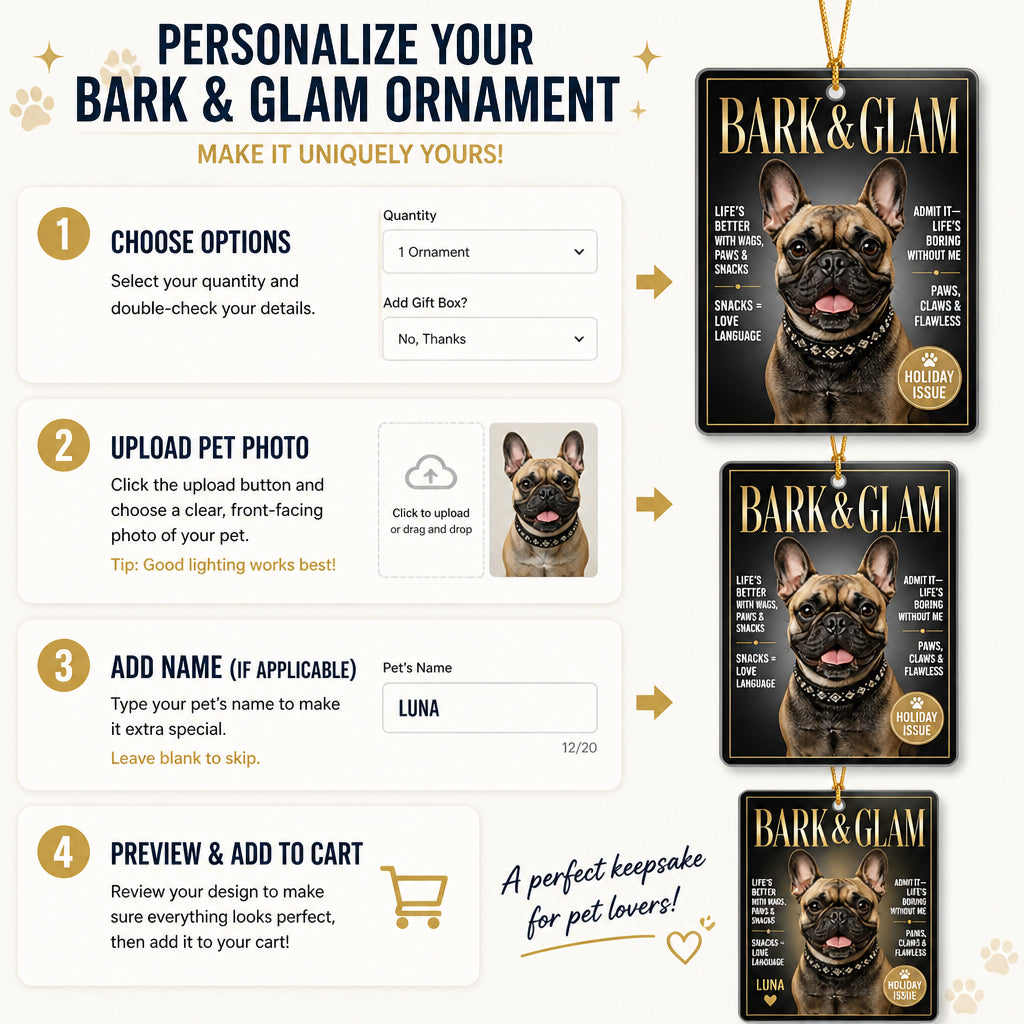 BARK & GLAM Pet Magazine Cover Ornament - Personalized Aluminum Ornament d45aaf46-4272-439b-8ac4-3c94c837fe5b.jpg