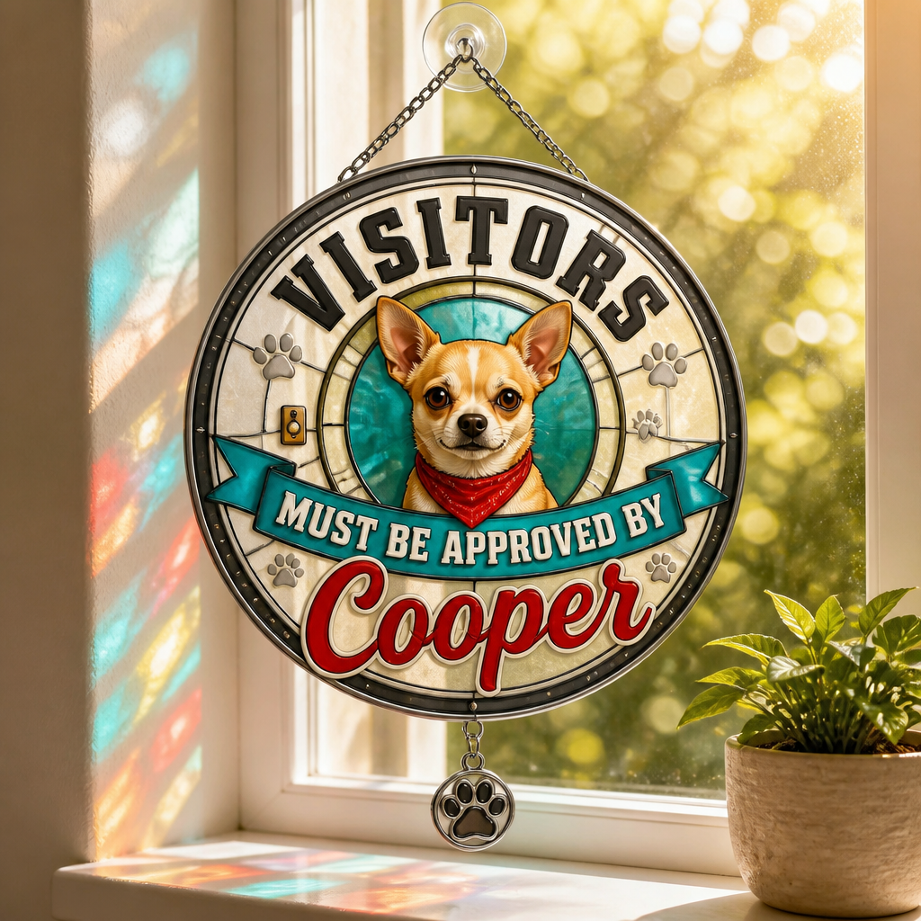 Visitors Must Be Approved By [Pet Name] Doormat - Personalized 1 Layered Suncatcher with Charm d460ec79-ef44-4bd8-a48e-22e130fa5eb8.png