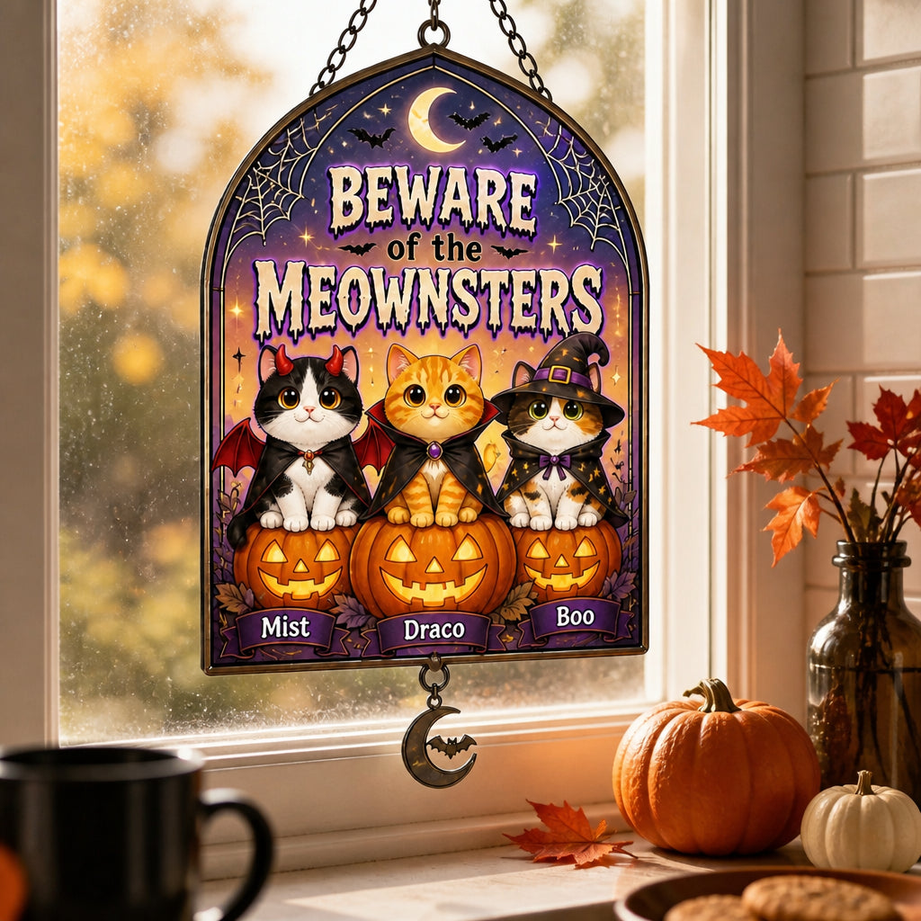 Beware of the Meownsters — Custom Pet Halloween Garden Flag - Personalized 1 Layered Suncatcher with Charm d4809be8-6028-49da-ba5c-b82cbffed624.jpg