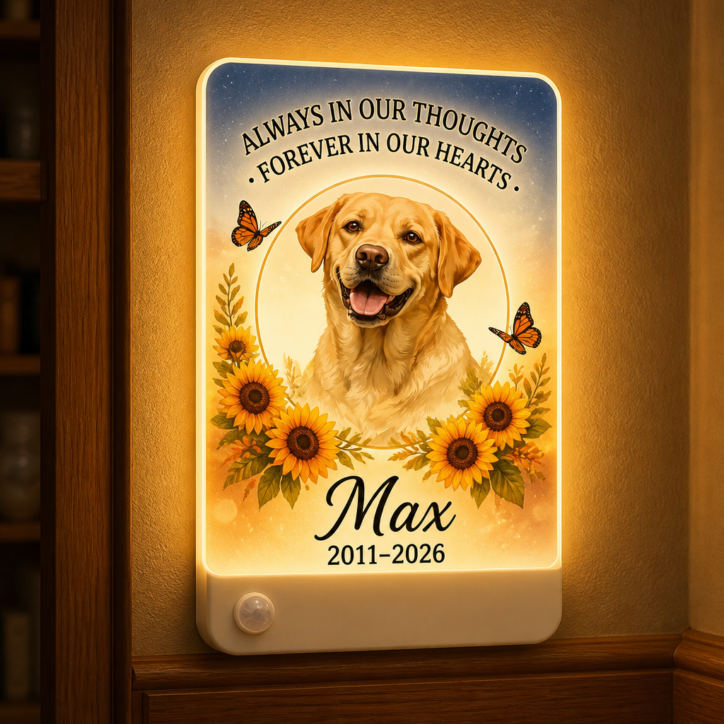 Pet Memorial Night Light with Photo — Sunflower & Butterfly Tribute - Personalized Acrylic Night Light d4978e3c-d30e-41c3-abe7-161ba85d272b.png