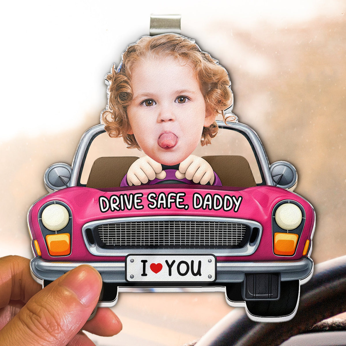 Father's Day Gifts, Drive Safe, Daddy, Papa, Mommy, Uncle - Upload Cute Kid's Photo - Personalized Acrylic Visor Clip