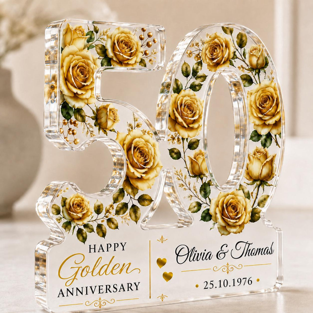 50th Anniversary Acrylic Block, Personalized Golden Wedding Gift With Gold Roses, Custom Couple Names and Date Keepsake d4c34a96-d5fa-4777-8371-a8bc937dc55c-3.jpg