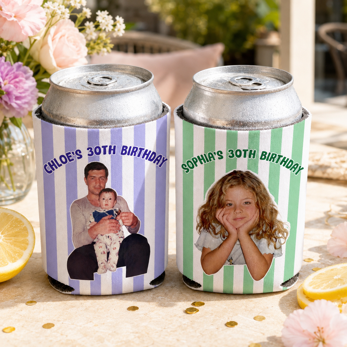 Personalized Retro Stripe Photo Birthday Can Cooler, Custom Vintage Photo Drink Holder, 30th 40th Birthday Gift, Childhood Photo Cooler d4c7a92f-d727-44f2-b47f-3c6929900b06-banner-1.png