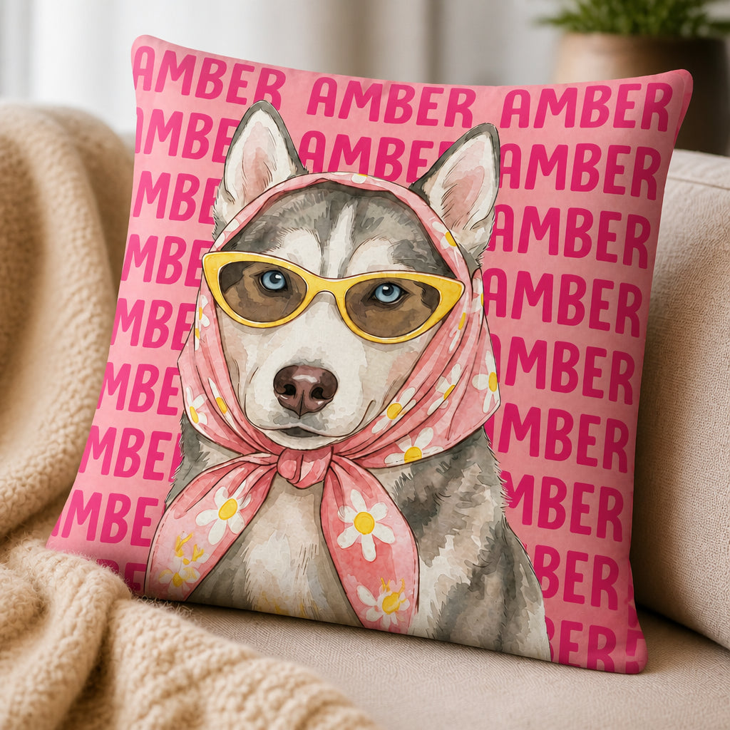 Custom Pet Portrait Pillow – Retro Scarf & Sunnies (From Your Photo + Name) - Personalized Pillow d4eaa84c-3dcf-4254-9805-e19120ee60d1.jpg