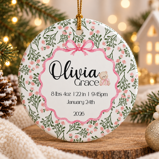 Baby Girl Ornament Personalized, Wildflower Floral Name Ornament, Newborn Birth Stat Keepsake, Baby Shower Gift, Double Sided Ceramic d5021029-e427-429d-a976-2f2ec4869508-07fb7fee-94f0-4a87-ac51-bfeca9fc6028.png