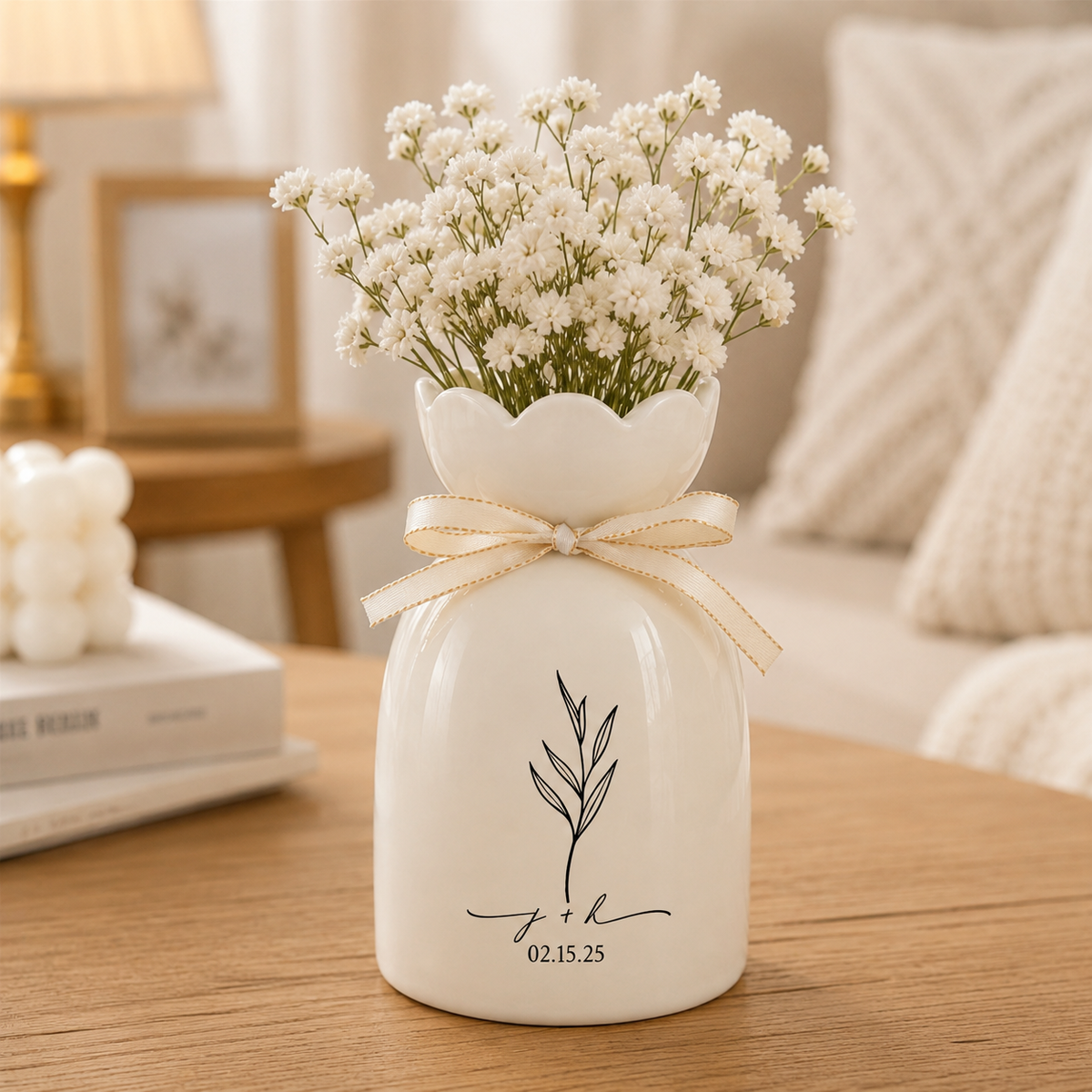 Custom Wedding Flower Vase, Engaged Vase with Date, Bride Bouquet Vase, New Engaged Couple Gift, Wedding Memorial Gift for Newlyweds