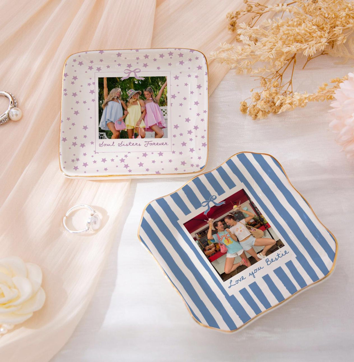 Personalized Besties Photo Ring Dish, Ceramic Best Friend Jewelry Dish, Sister Birthday Gifts For Her, Bridesmaid Striped Trinket Tray d5436f09-b64e-4830-a980-dc757ef9856c-16.jpg