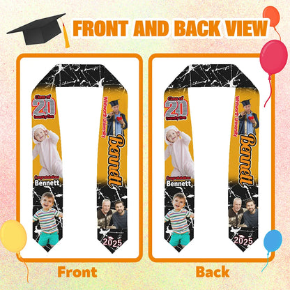 Personalised Multicolor Photo Graduation Stole with Text Class of 2025 Graduation Gift for Unisex Graduates
