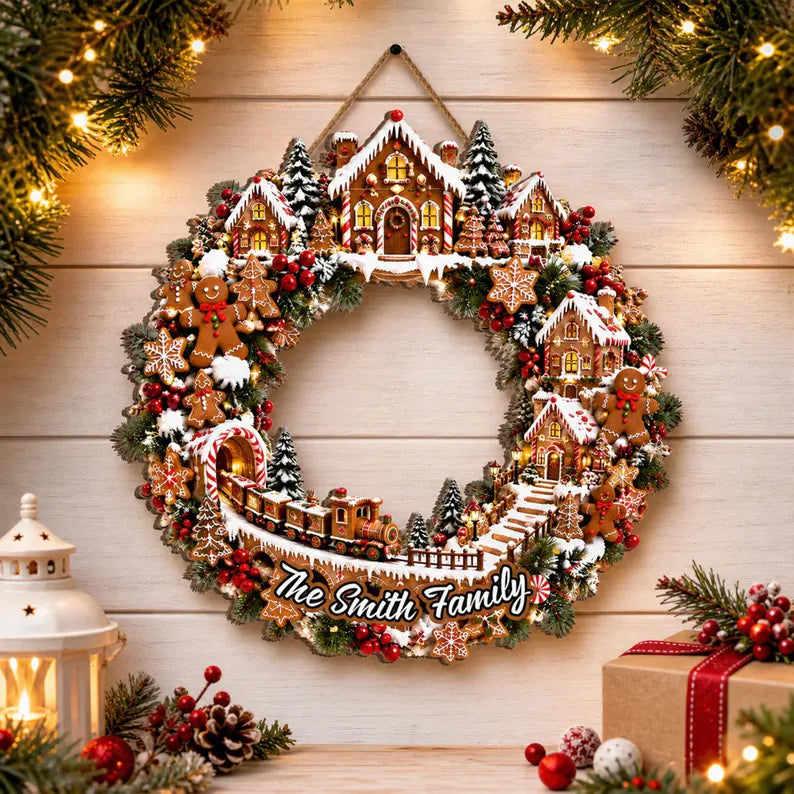Gingerbread Christmas Wreath - Personalized Gingerbread Christmas Wreath, Candy Cane Holiday Door Wreath, Peppermint Christmas Door Decor d567c916-36f3-409f-8755-09e5c20aa02a-SDFESW-2-.webp