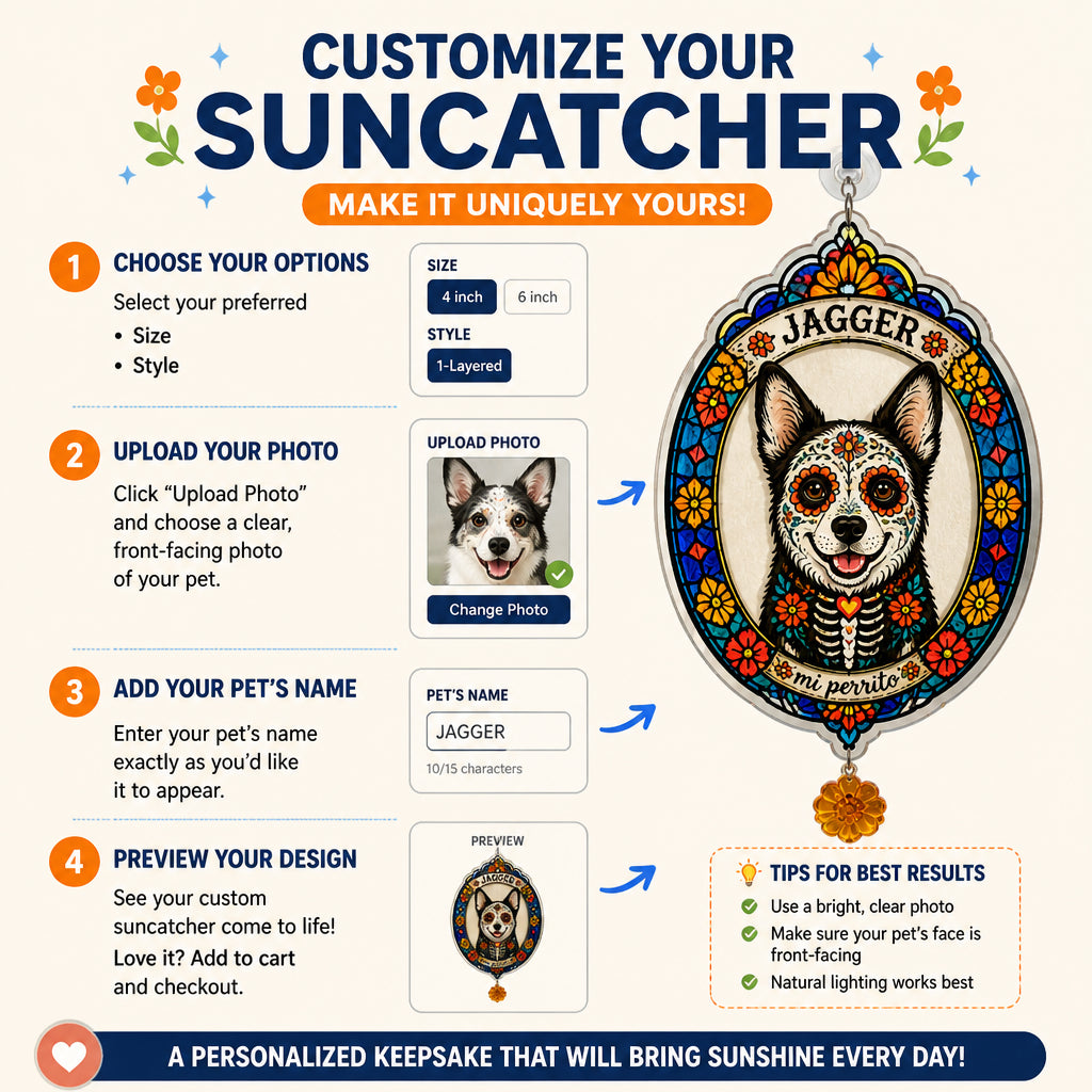 Custom Sugar-Skull Pet Portrait Fridge Magnet - Personalized 1 Layered Suncatcher with Charm d57326e2-2a8e-4783-a7ea-0371988760dc.jpg